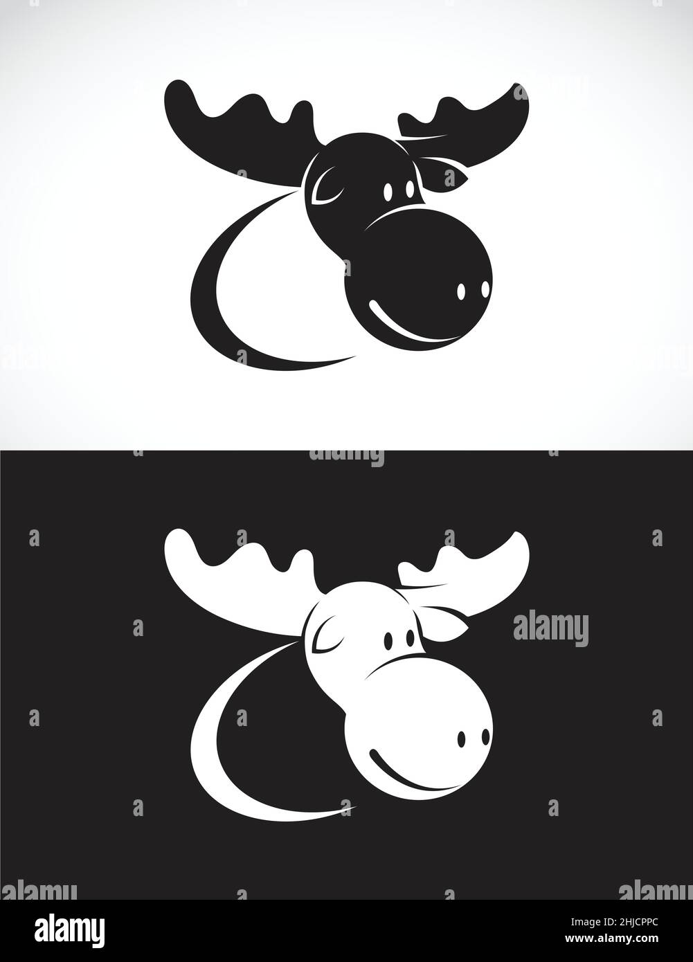 Vektor von Elch-Design auf weißem Hintergrund und schwarzem Hintergrund, Logo, Symbol. Leicht editierbare Vektorgrafik mit Ebenen. Stock Vektor