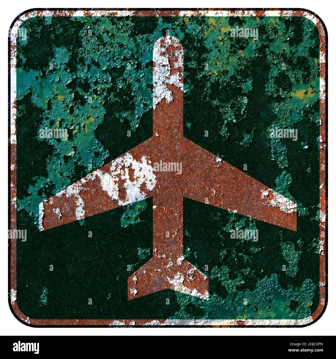 Altes rostiges amerikanisches Straßenschild - Flughafenschild Stockfoto