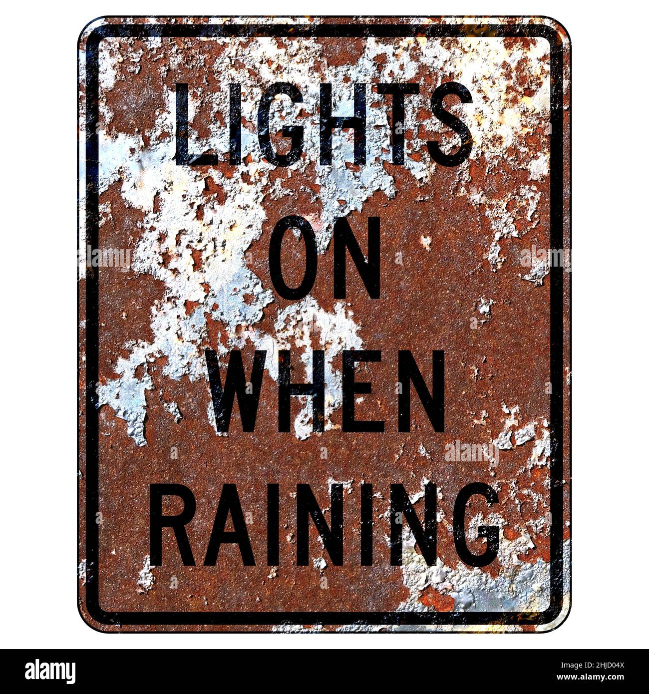 Altes rostiges amerikanisches Straßenschild - Lichter an, wenn es regnet Stockfoto