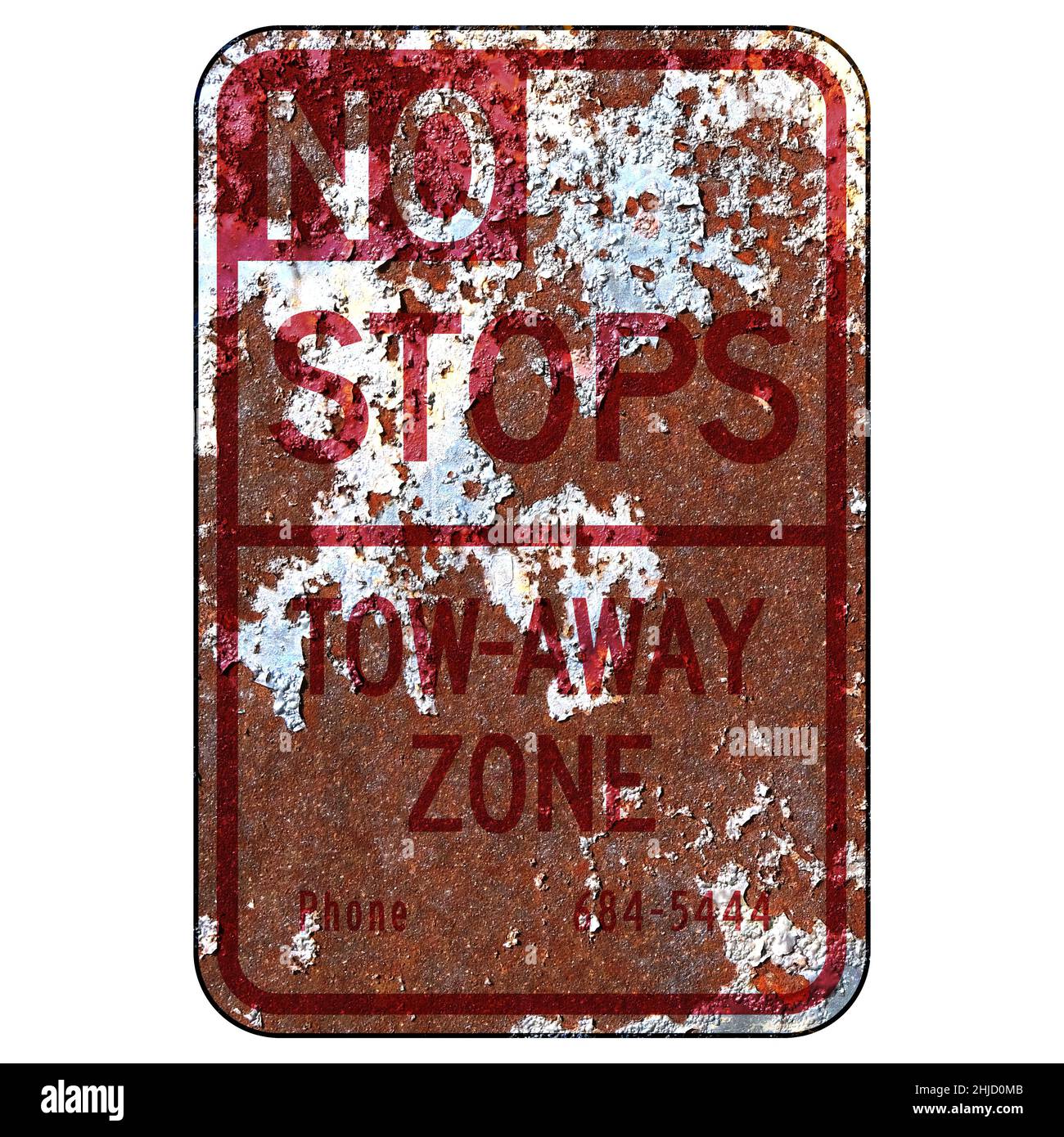 Altes rostiges amerikanisches Straßenschild - Keine Haltestellen entfernt Zone, Seattle Stockfoto