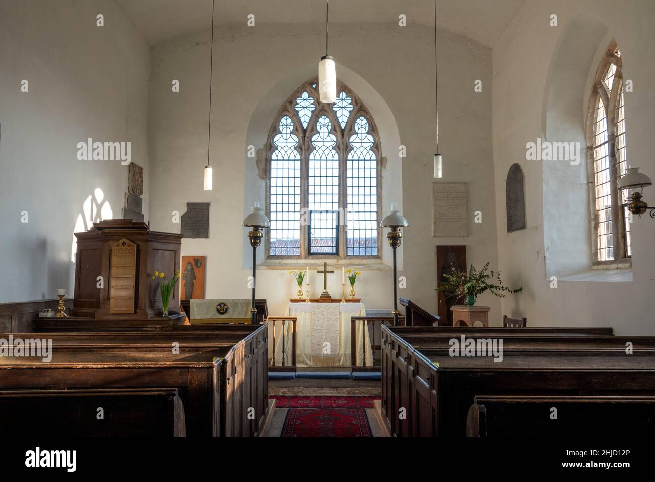 Innenraum der Priory Church of St Mary Letheringham, Suffolk, Großbritannien Stockfoto