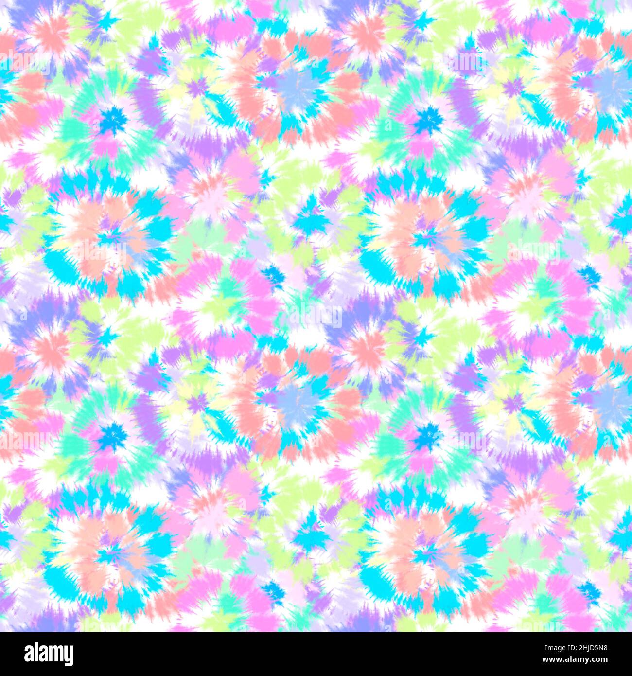 Abstrakter, nahtloser Batikfarbstoff-Textildruck mit Blumenmuster. Bunte festliche Textur auf weißem Hintergrund. Aquarell-Design Stockfoto