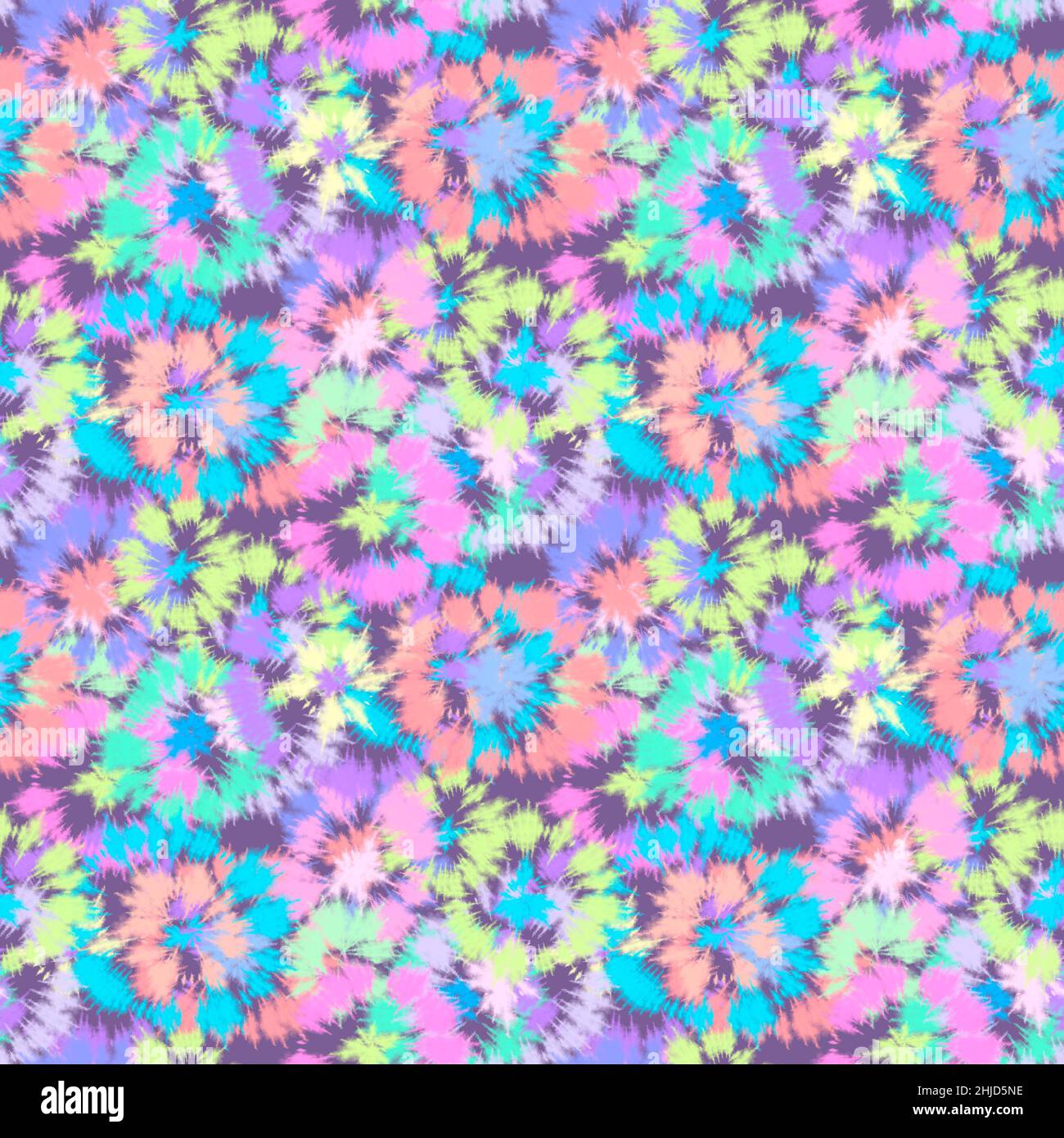 Abstrakter, nahtloser Batikfarbstoff-Textildruck mit Blumenmuster. Bunte festliche Textur auf dunklem Hintergrund. Aquarell-Design Stockfoto