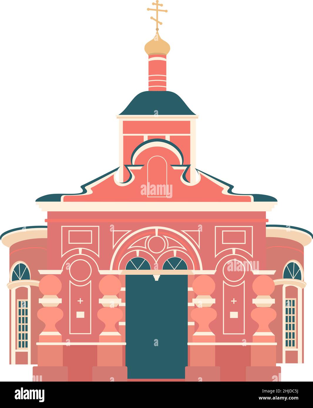 Isolieren Sie die Illustration der orthodoxen Kirche. Russische Kathedrale. Flacher Style Stock Vektor