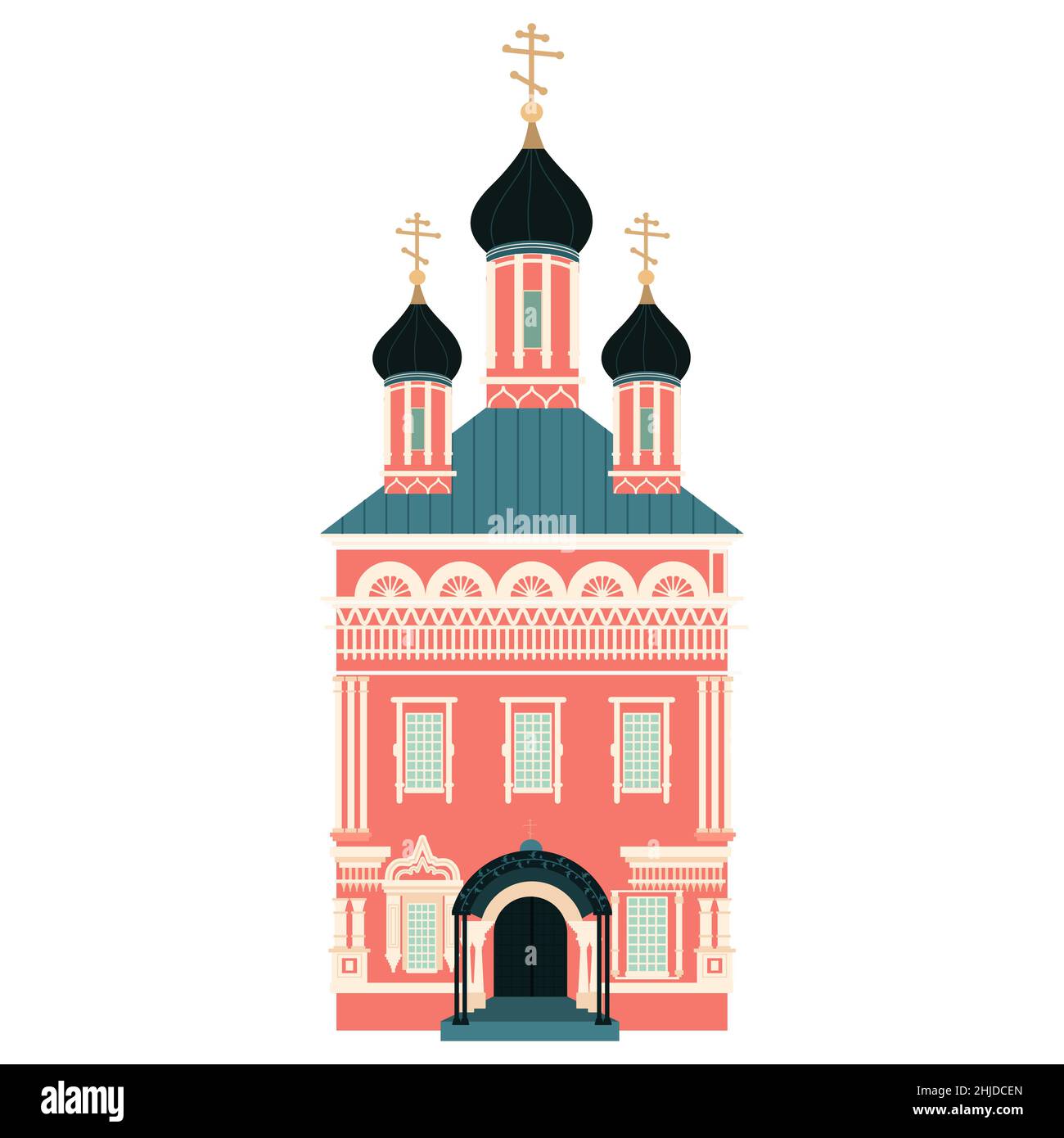 Isolieren Sie die Illustration der orthodoxen Kirche. Russische Kathedrale. Flacher Style Stock Vektor