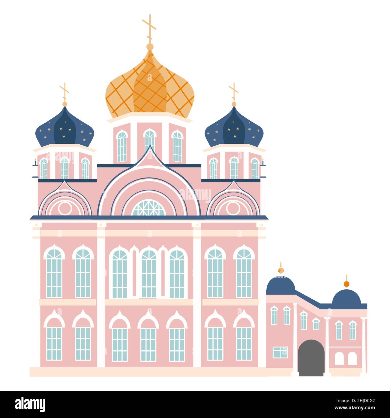 Isolieren Sie die Illustration der orthodoxen Kirche. Russische Kathedrale. Flacher Style Stock Vektor
