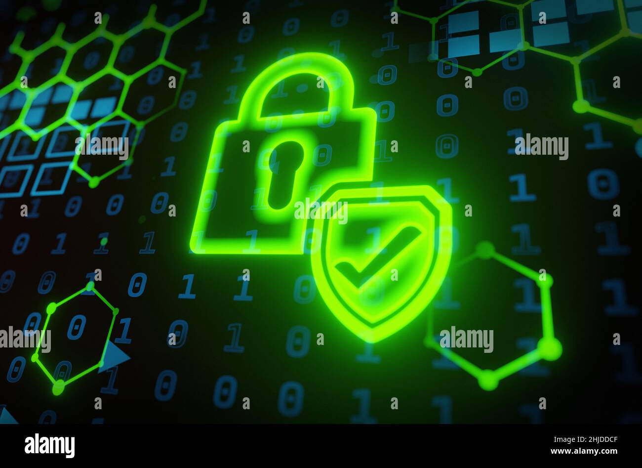 Datenschutz Cyber Security Datenschutz Hologramm Lock and Check Sicherheit HUD Stockfoto