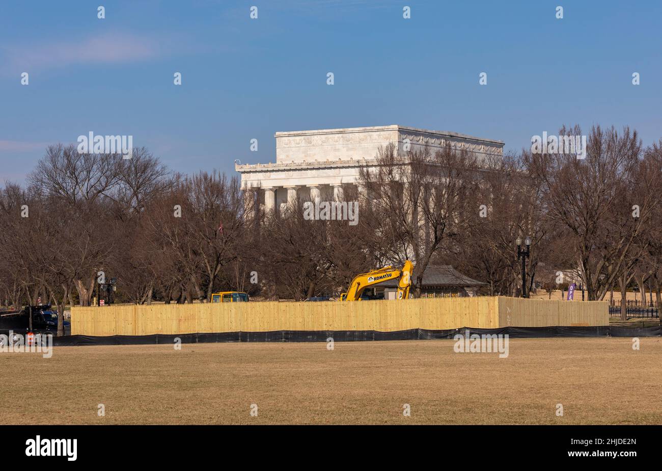 WASHINGTON, DC, USA - Baustelle der National Mall und des Lincoln Memorial. Stockfoto