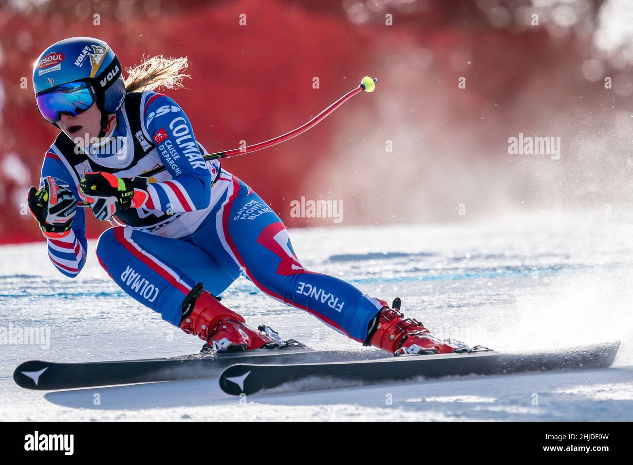 Cortina d'Ampezzo, Italien. 22. Januar 2022. CERUTTI Camille (FRA) Ski World Cup Women's Downhill auf der Olympia delle Tofane. Stockfoto