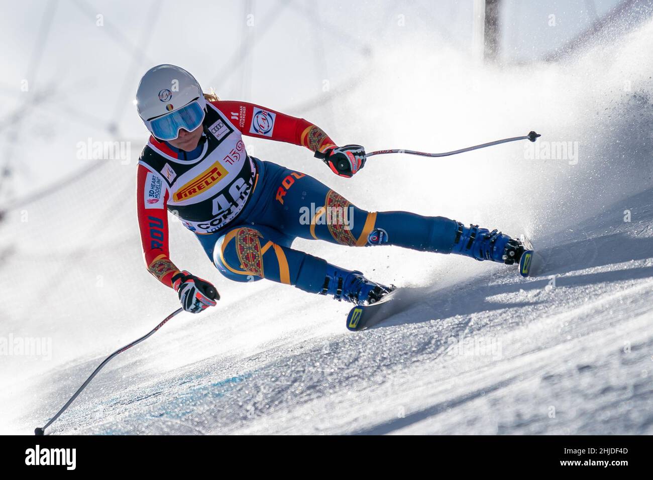 Cortina d'Ampezzo, Italien. 22. Januar 2022. CAILL Ania Monica (ROU) Ski World Cup Women's Downhill auf der Olympia delle Tofane. Stockfoto