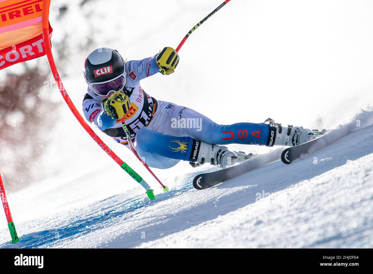 Cortina d'Ampezzo, Italien. 22. Januar 2022. MANGAN Tricia (USA) Ski World Cup Women's Downhill auf der Olympia delle Tofane. Stockfoto