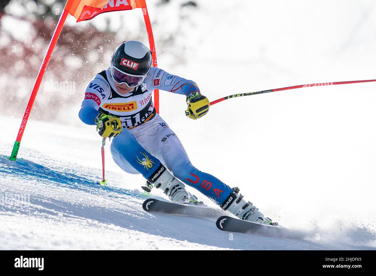 Cortina d'Ampezzo, Italien. 22. Januar 2022. MANGAN Tricia (USA) Ski World Cup Women's Downhill auf der Olympia delle Tofane. Stockfoto