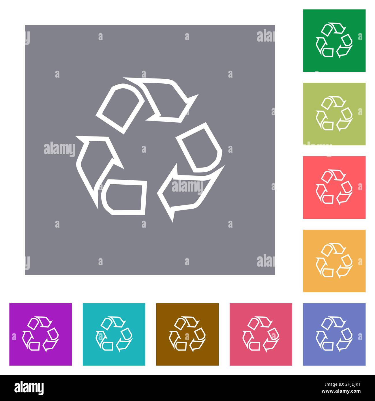 Recycling Umrisse flache Symbole auf einfachen farbigen quadratischen Hintergründen Stock Vektor