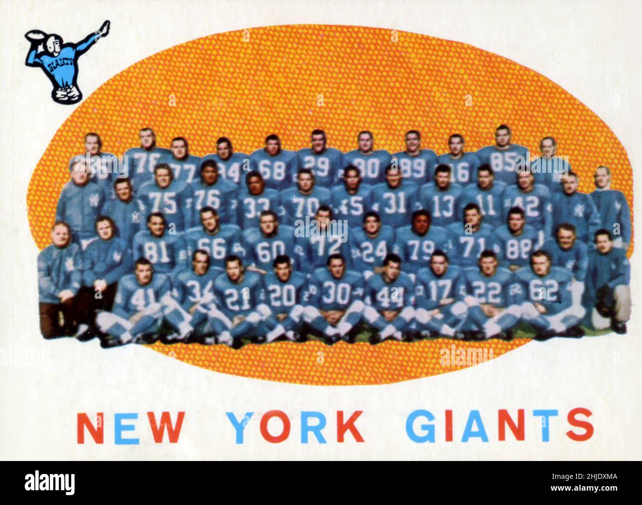 New York Giants Vintage NFL 1959 Topps Team Fußballkarte. Stockfoto