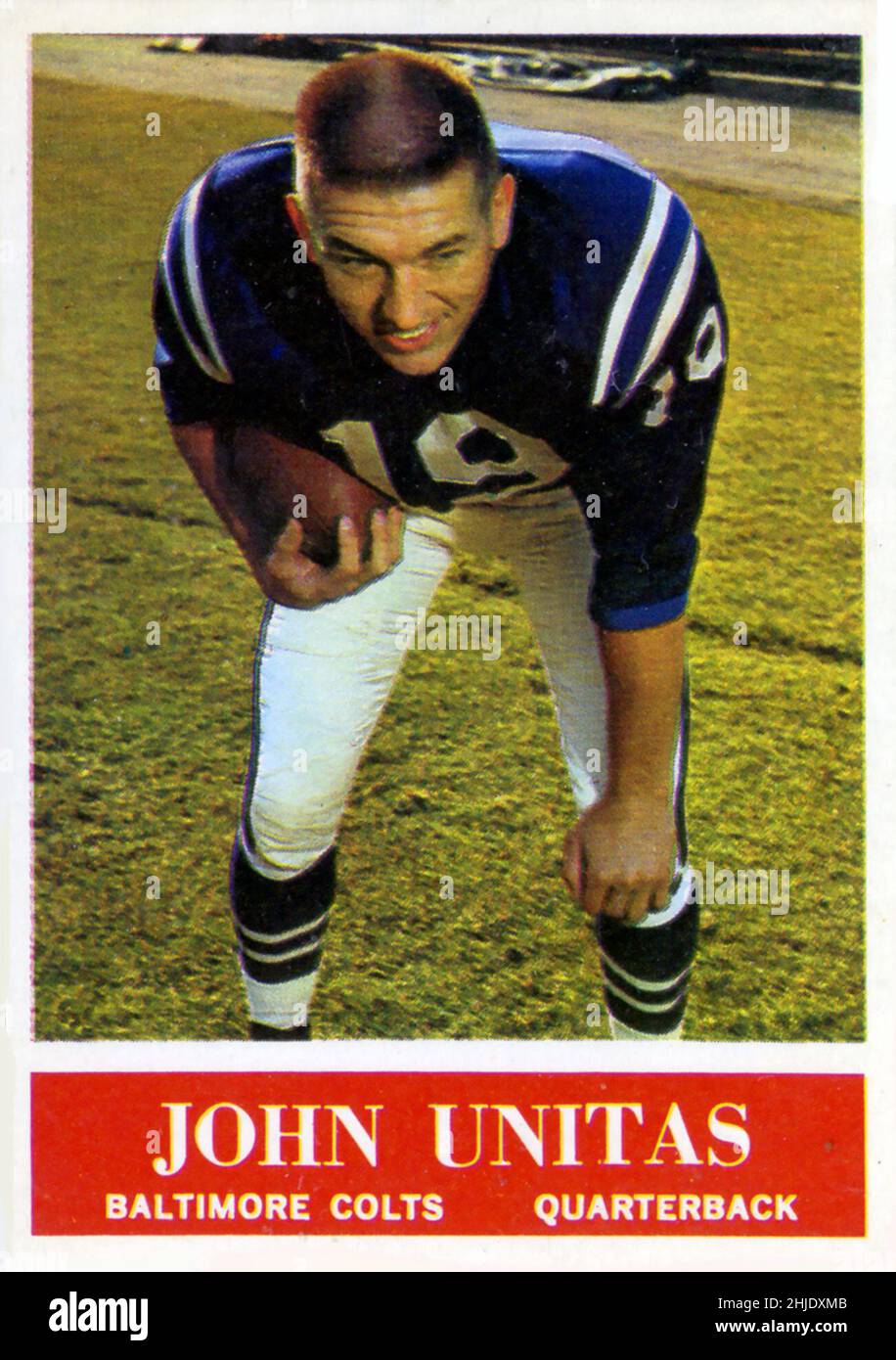 Eine 1964 Philadelphia Gum Fußballkarte mit Star Quarterback John Unitas von den NFL Baltimore Colts Stockfoto