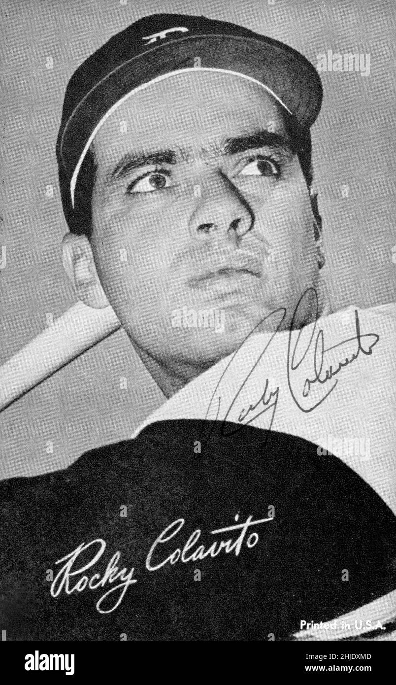 Rocky Colavito Vintage Schwarz-Weiß-Ausstellungskarte mit Detroit Tigers im Jahr 1960s Stockfoto