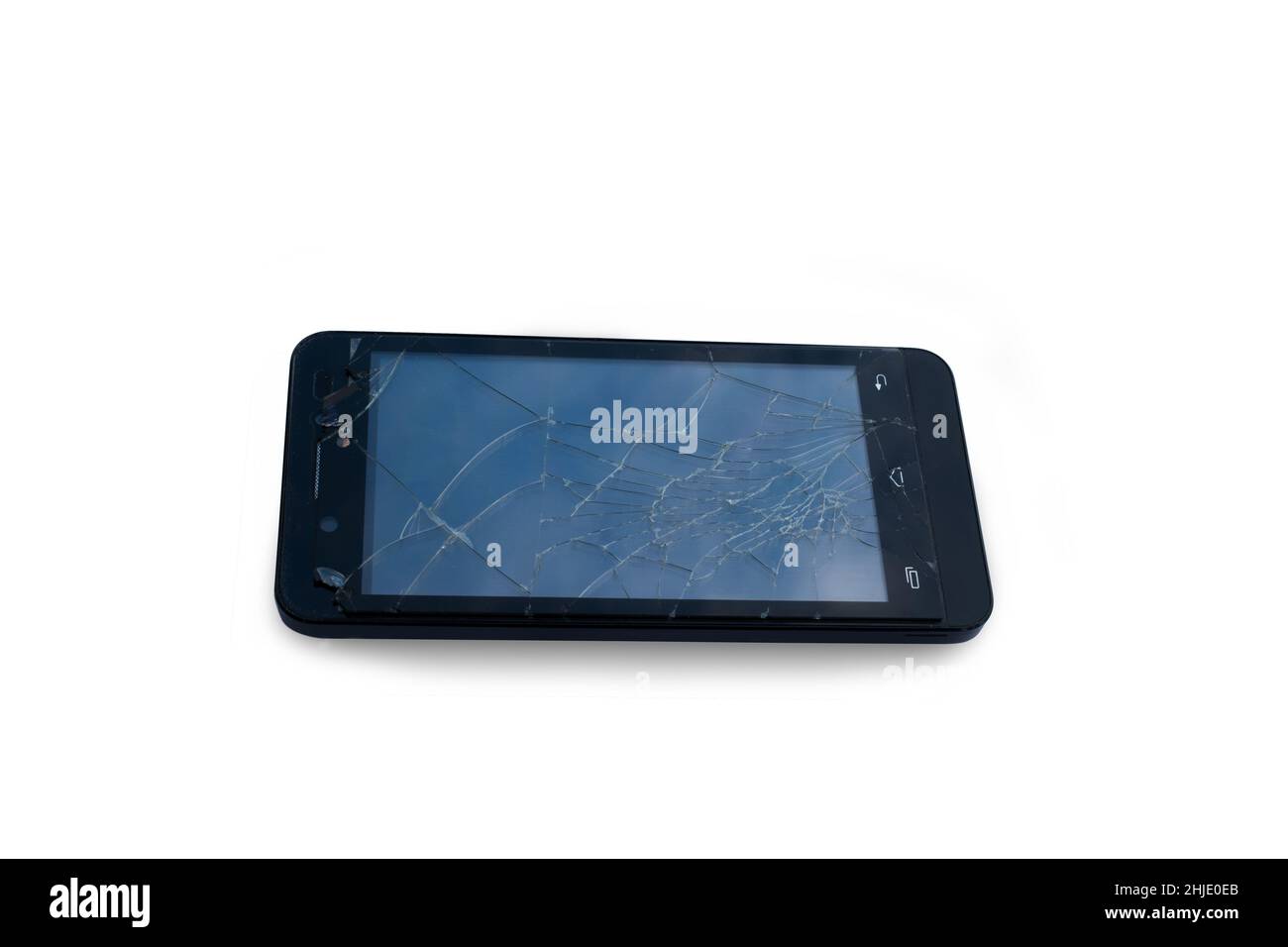 Mobile Smartphone mit gebrochenen Bildschirm isoliert auf weiss. Stockfoto