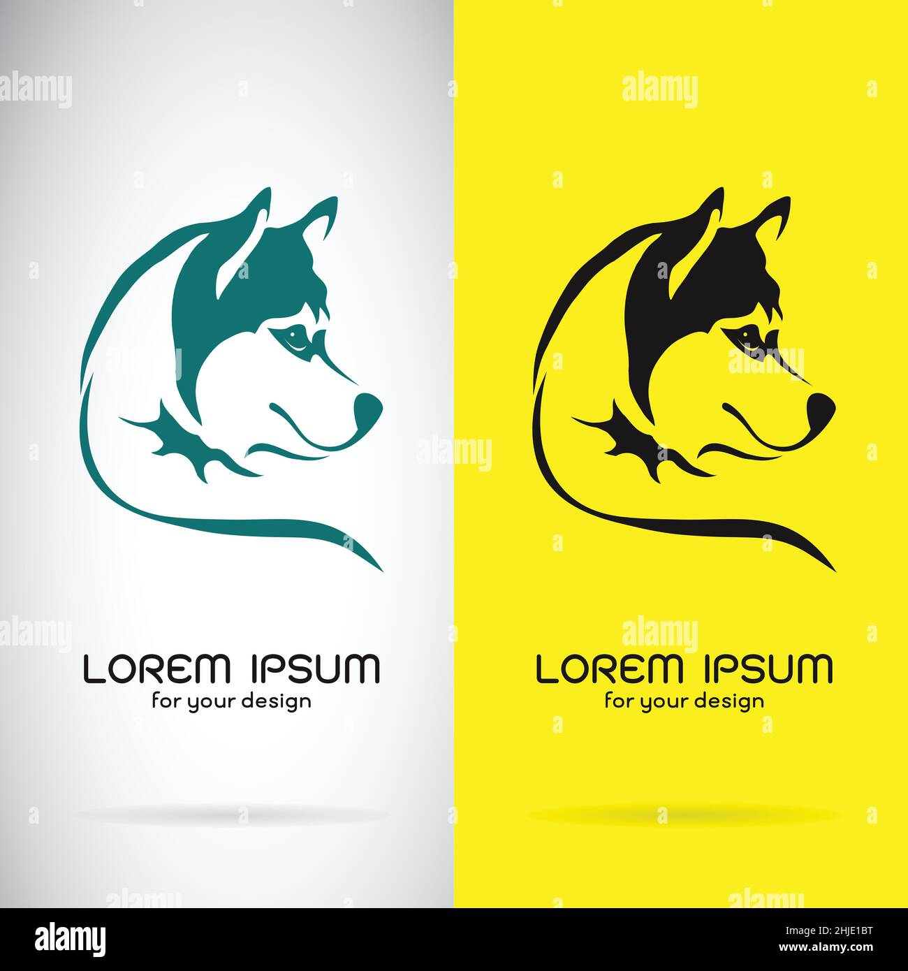 Vektor eines Hundes sibirische Husky-Design auf weißem Hintergrund und gelbem Hintergrund, Logo, Symbol. Leicht editierbare Vektorgrafik mit Ebenen. Stock Vektor