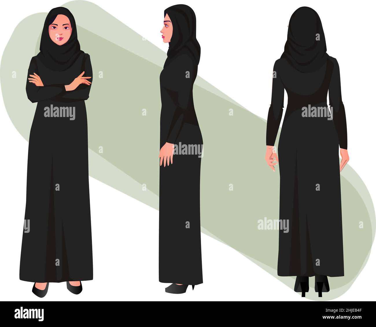 arabisch muslimische Männer und Frauen Charakter trägt traditionelle Kleidung Vorder- Rückseite und Seitenansicht Vektor arabisch Illustration in flachem Stil Stock Vektor