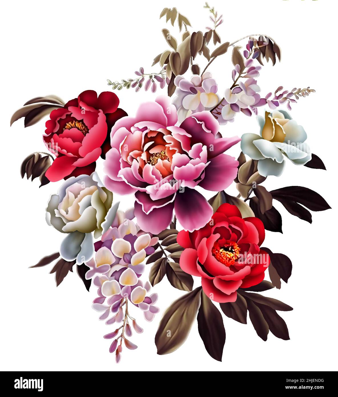 Blumen im floralen Dessin Textil-Digitaldruck Stockfoto