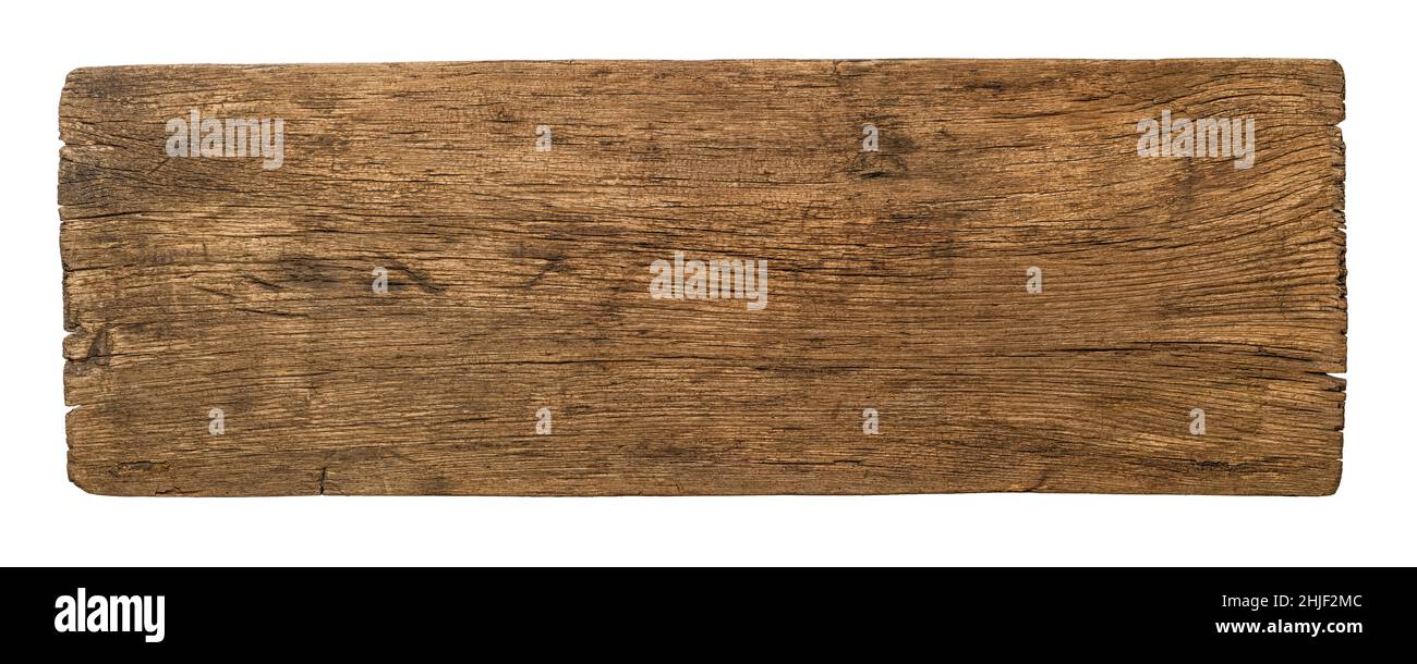 Ein altes Holzbrett auf weißem Hintergrund Stockfoto