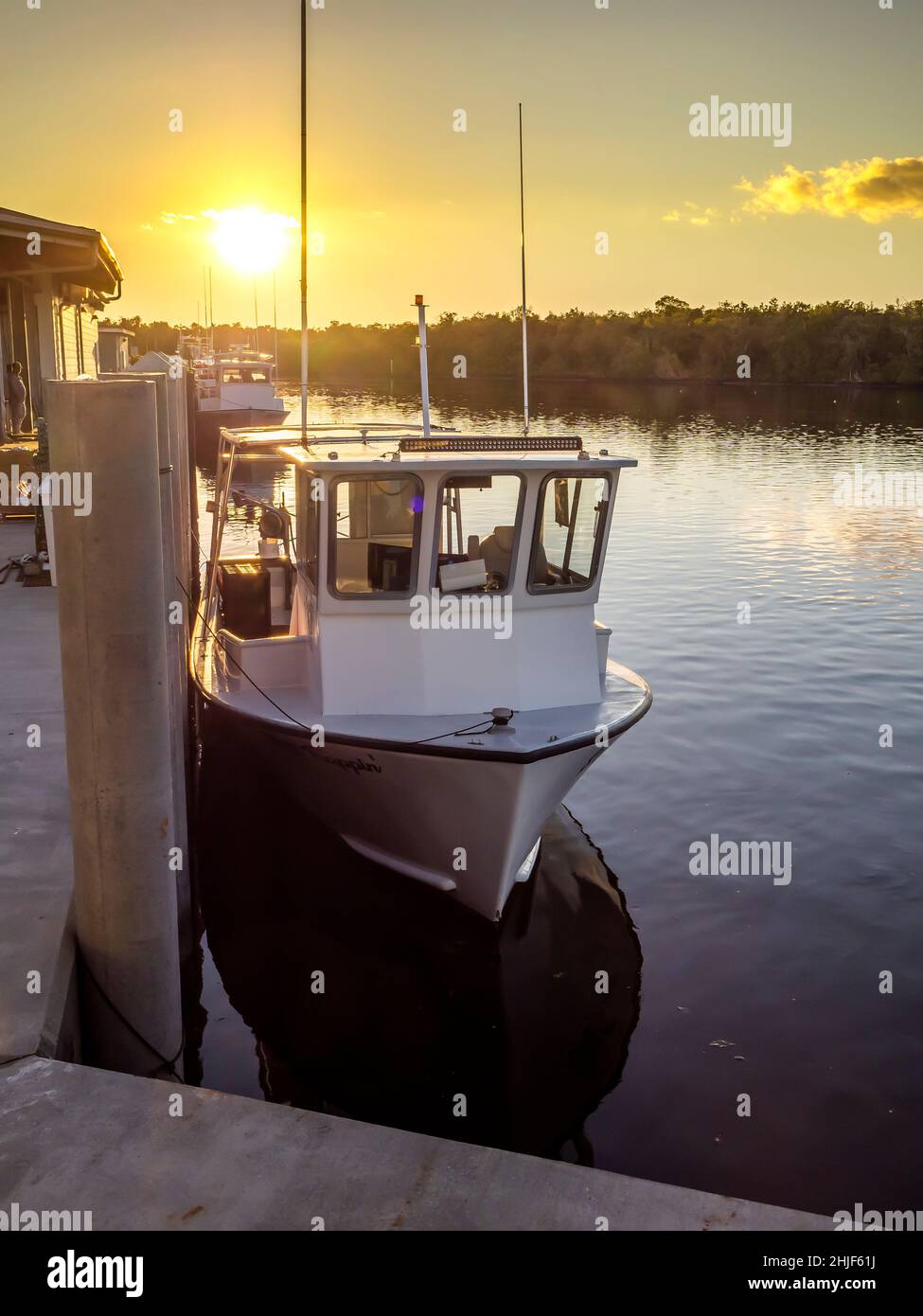 Fischerboote im Barron River in Everglades City in Southeast Florida USA Stockfoto