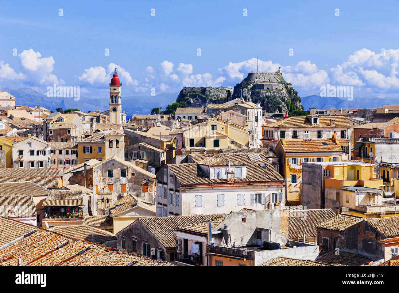 Blick auf Korfu-Stadt, Korfu-Insel, Ionische Inseln, Griechenland Stockfoto
