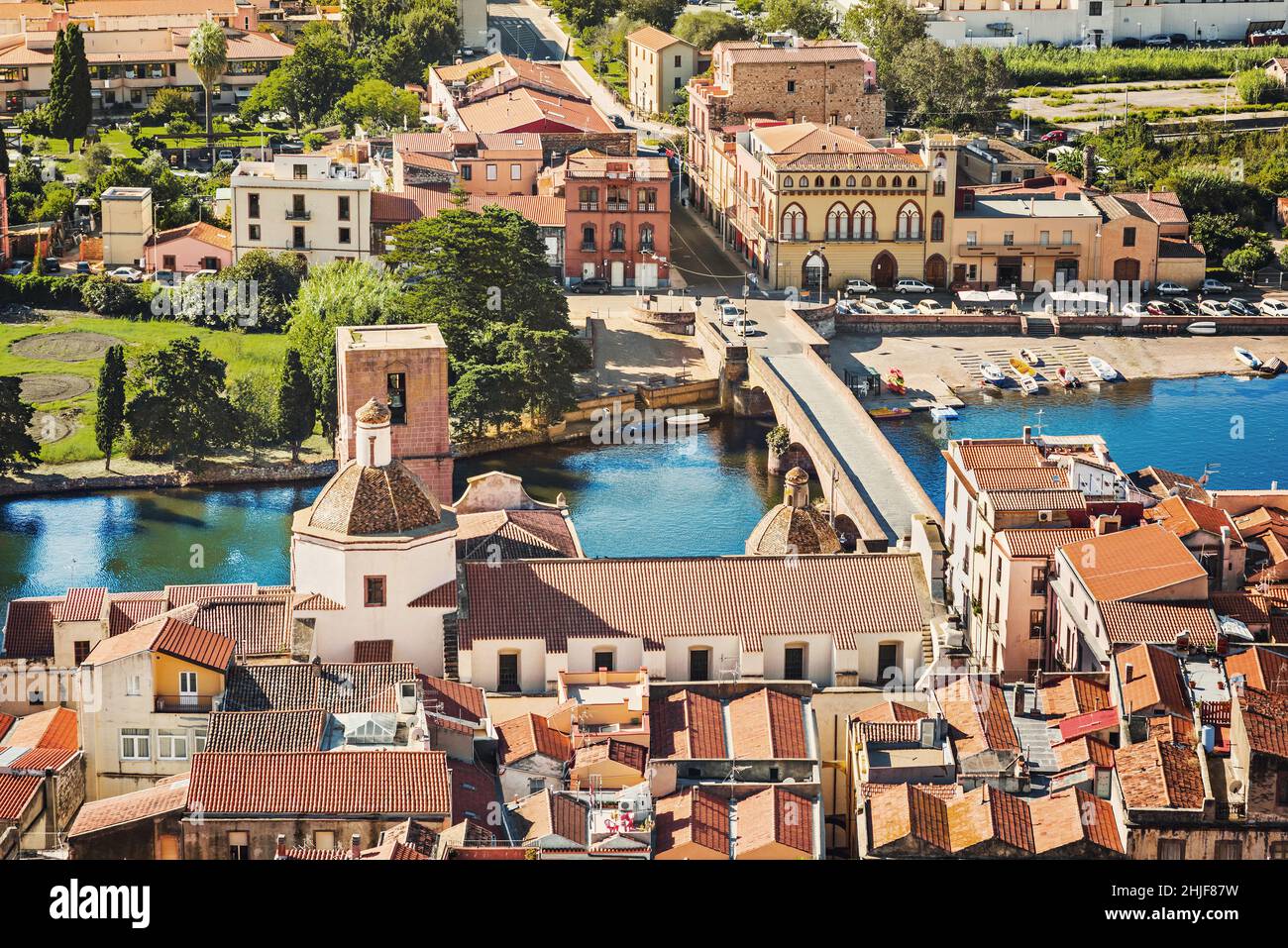 Schöne Aussicht auf Bosa, Insel Sardinien, Italien. Reiseziel Stockfoto