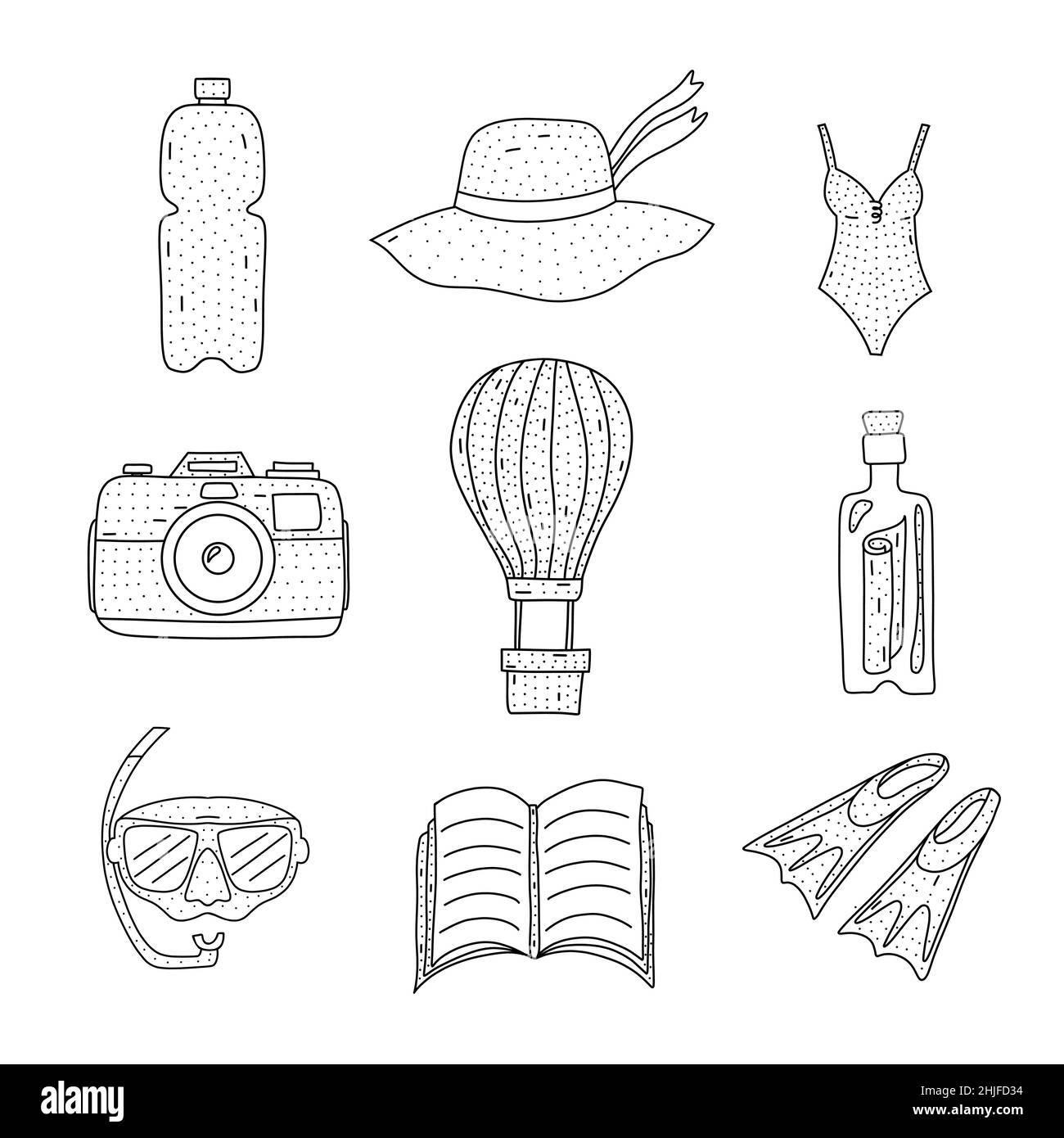 Handgezeichneter Satz von Reiseelementen im Doodle-Sketch-Stil. T Illustration für jedes Webdesign Stock Vektor