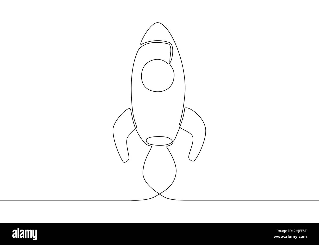 Raketenstart kontinuierliche Linie Kunst. Startup lineare Symbol-Zeichen auf weißem Hintergrund isoliert. Stock Vektor