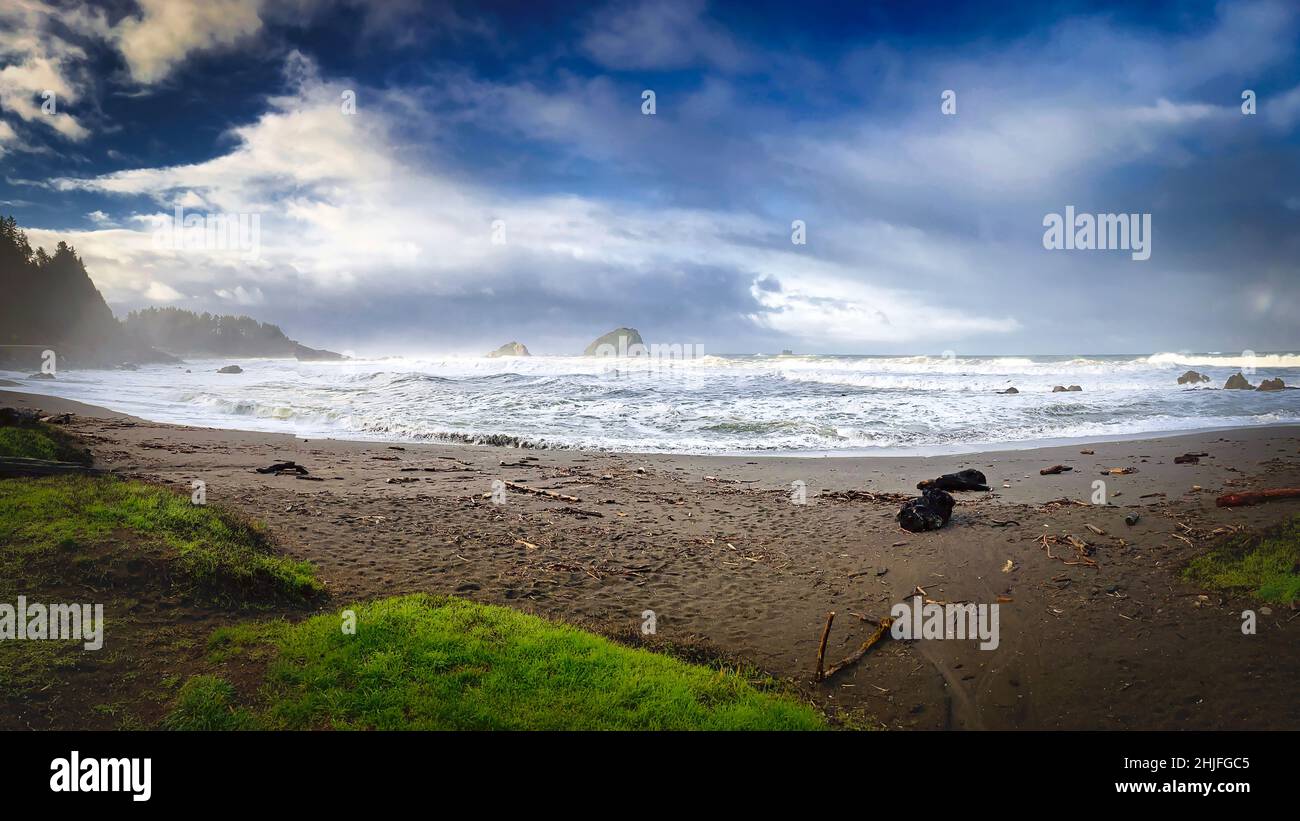 Wilson Creek Beach mit Blick auf die False Klamath Cove am Redwood Highway an der US Route 101 im Norden Kaliforniens. Stockfoto