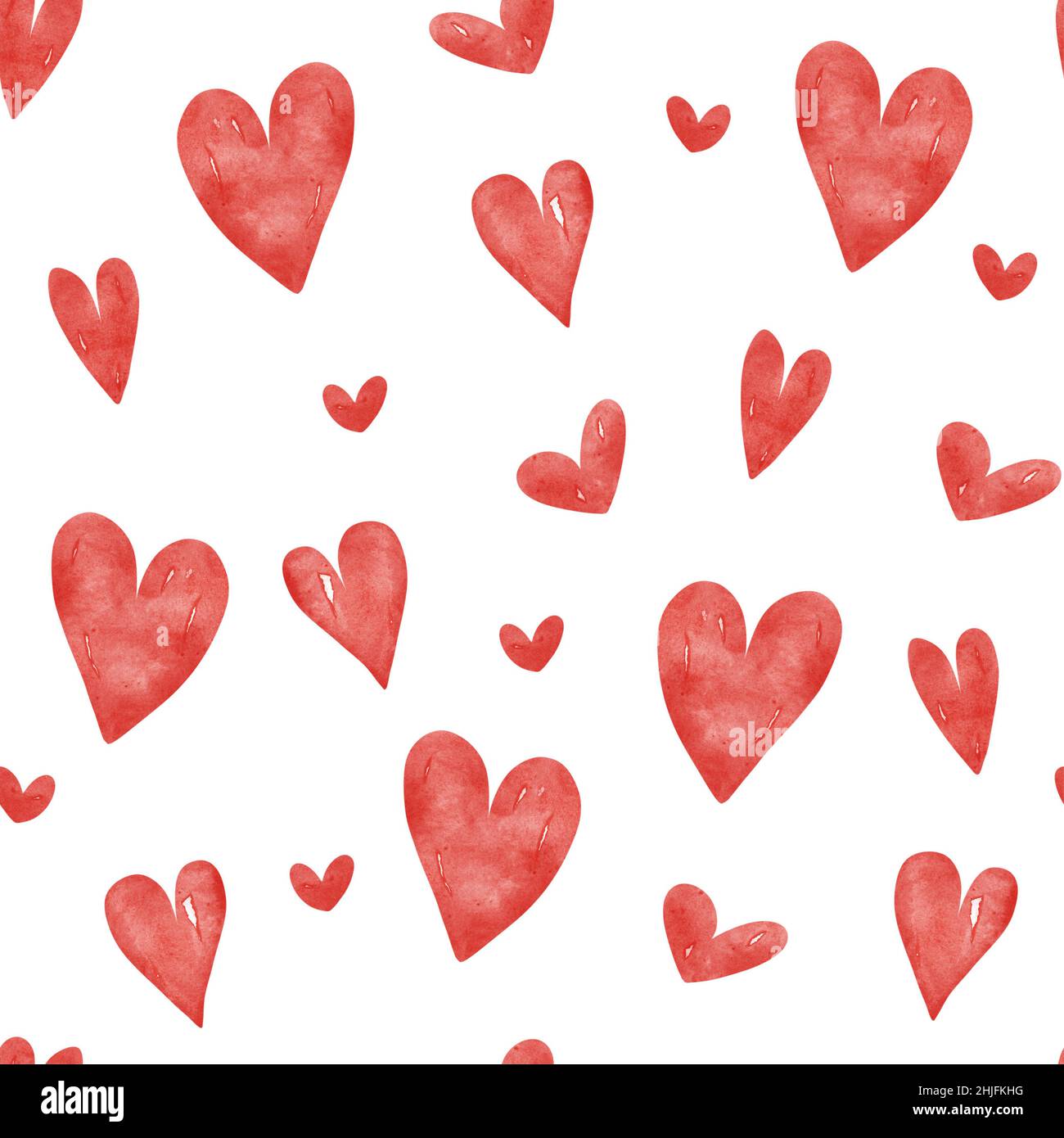 Nahtloses Muster mit roten Aquarellherzen Stockfoto