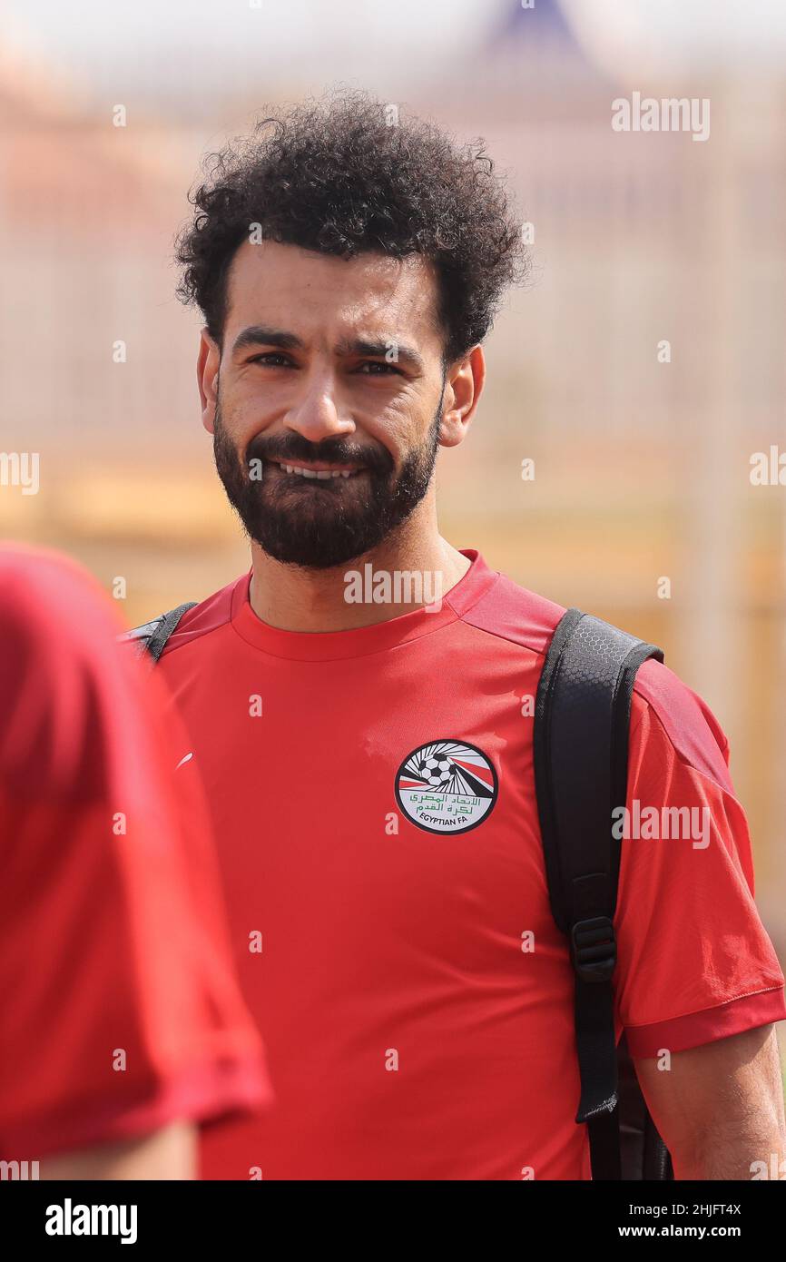 Kamerun, Yaounde, 29. Januar 2022. Mohamed Salah aus Ägypten beim Training vor dem Viertelfinalspiel zwischen Ägypten und Marokko beim Africa Cup of Nations im Trainingsgelände Olembe Stadium. Kredit: Sebo47/Alamy Live Nachrichten Stockfoto