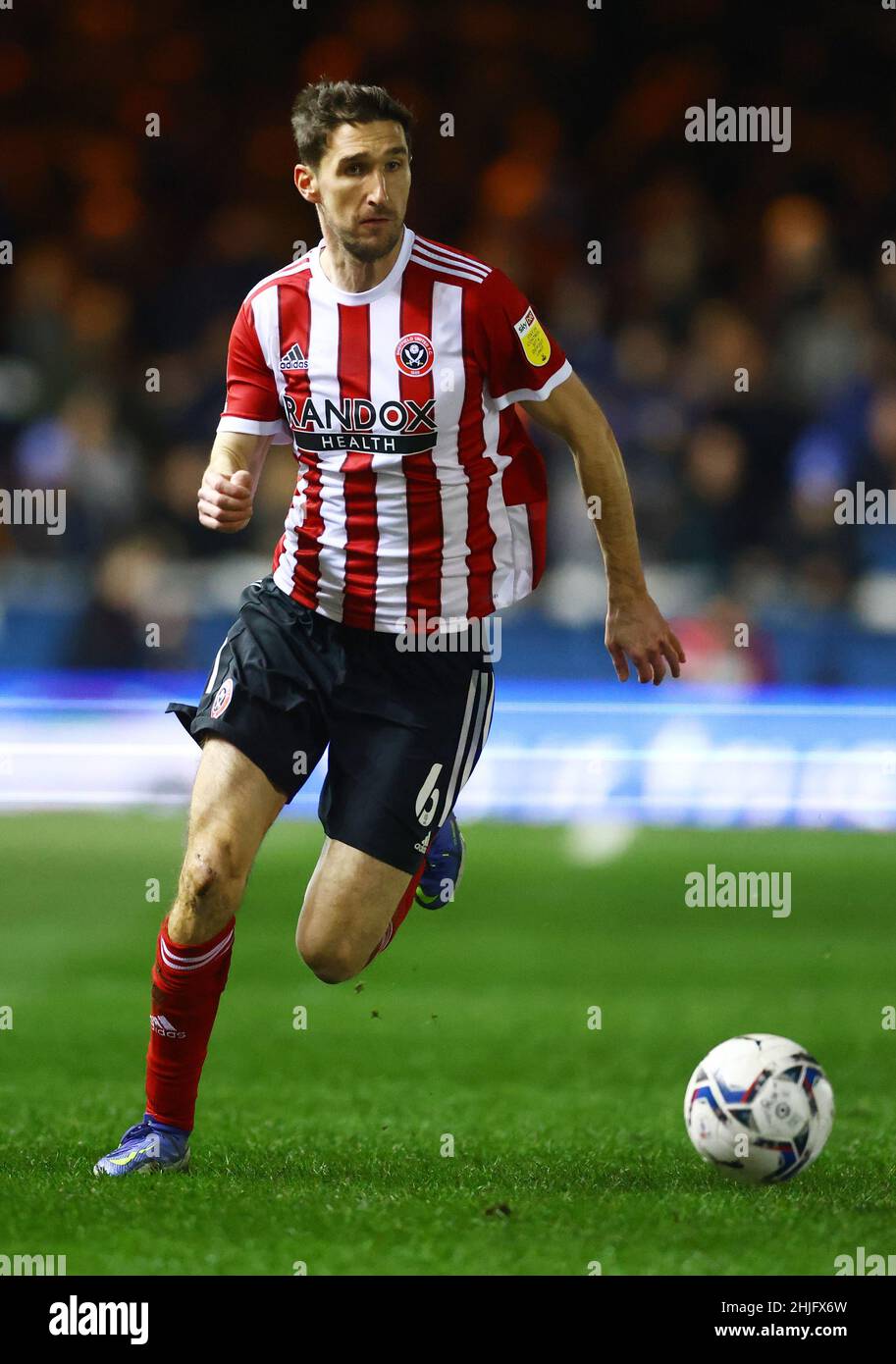 Peterborough, England, 29th. Januar 2022. Chris Basham von Sheffield Utd in Aktion während des Sky Bet Championship-Spiels an der London Road, Peterborough. Bildnachweis sollte lauten: David Klein / Sportimage Kredit: Sportimage/Alamy Live News Stockfoto