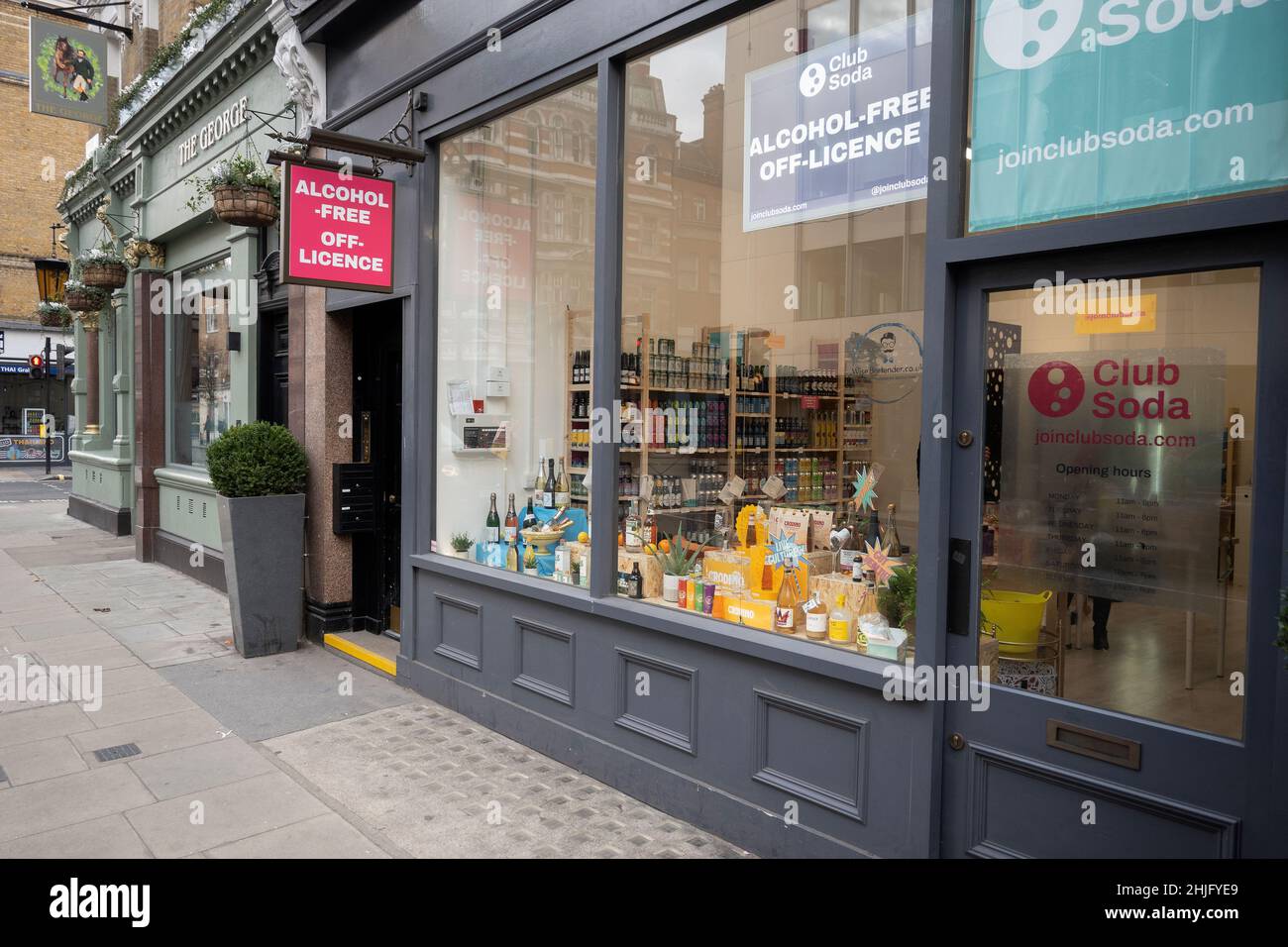 Alkoholfreies Clubsoda in der Portland Street Stockfoto