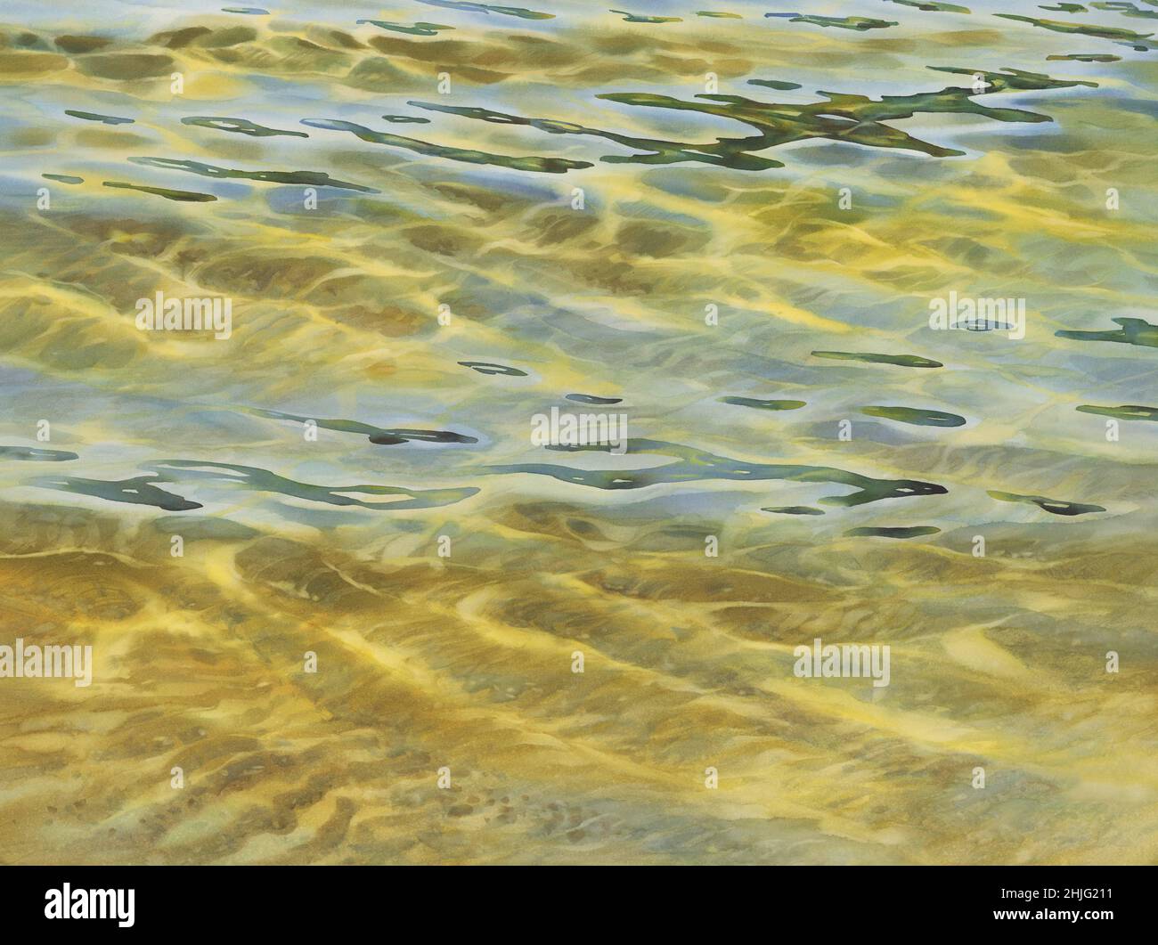 Sonnige Wasser mit transparenten Wellen Aquarell Hintergrund Stockfoto