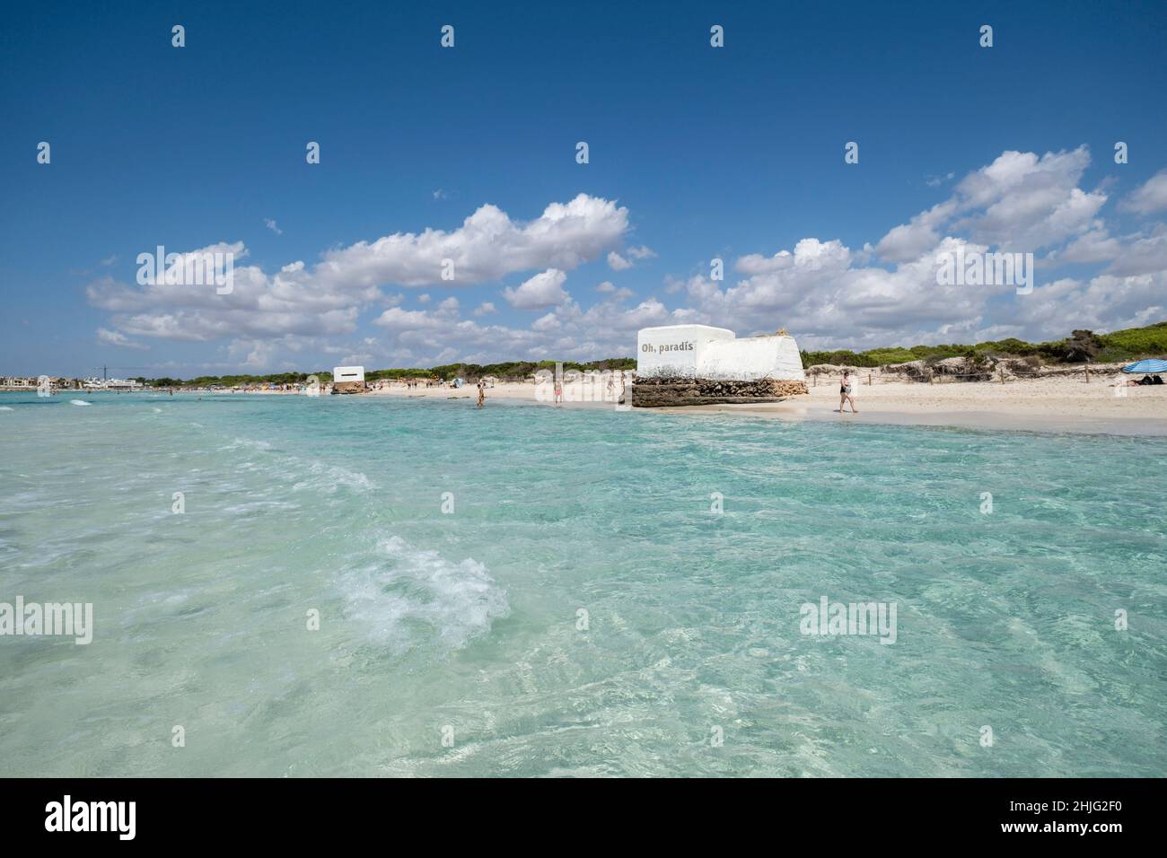 SA Rapita-Ses Covetes Strand, Maschinengewehr Nest, Mallorca, Balearen, Spanien Stockfoto