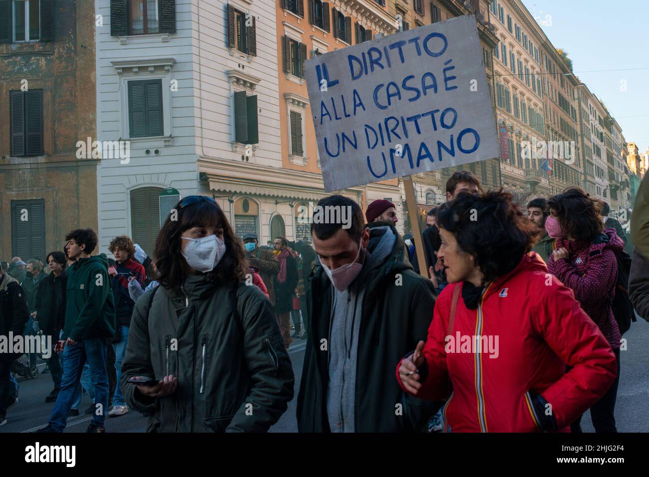 Rom, Italien 29/01/2022: Demonstration von Bewegungen für das Recht auf Wohnung. © Andrea Sabbadini Stockfoto