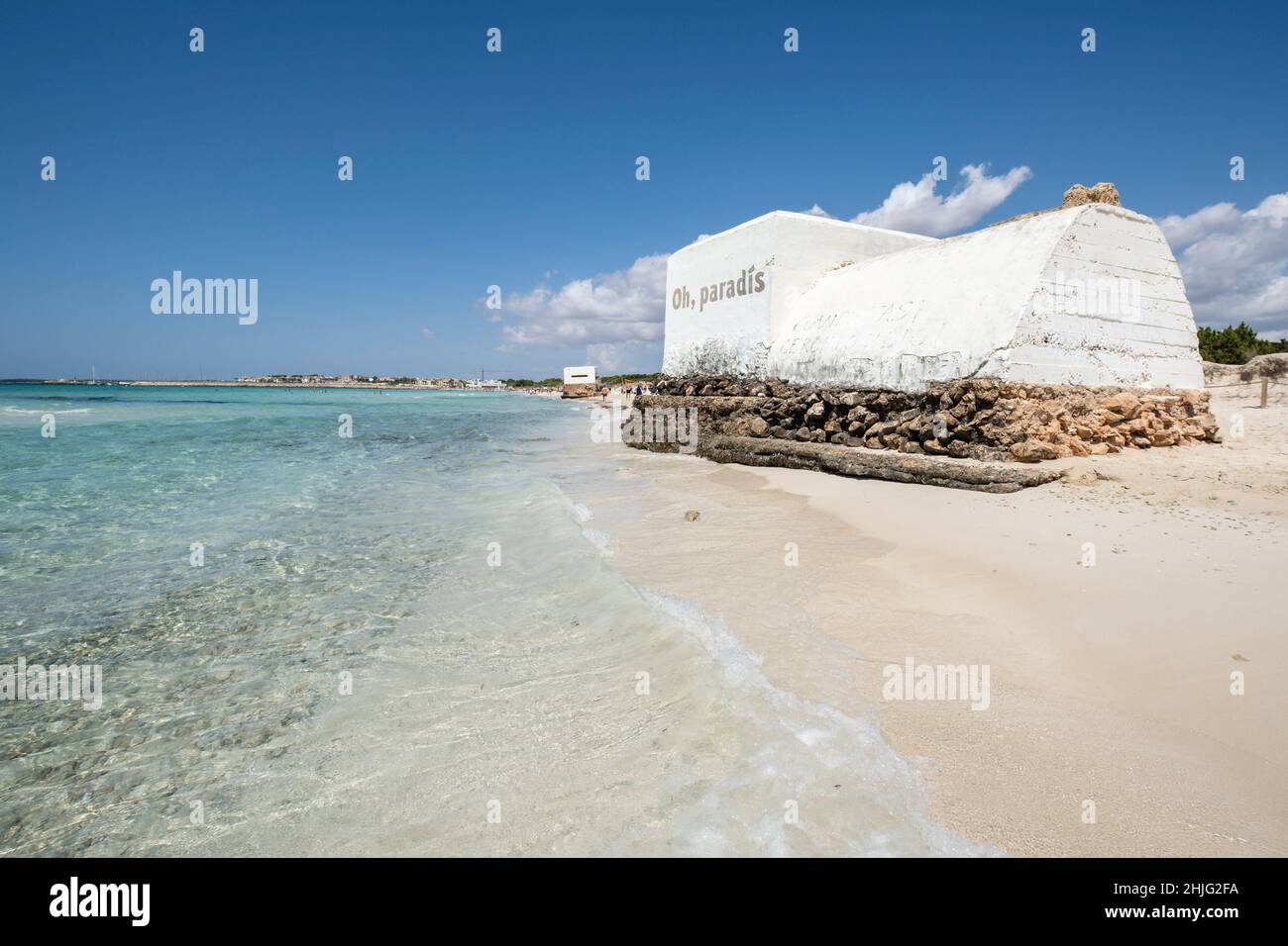 SA Rapita-Ses Covetes Strand, Maschinengewehr Nest, Mallorca, Balearen, Spanien Stockfoto