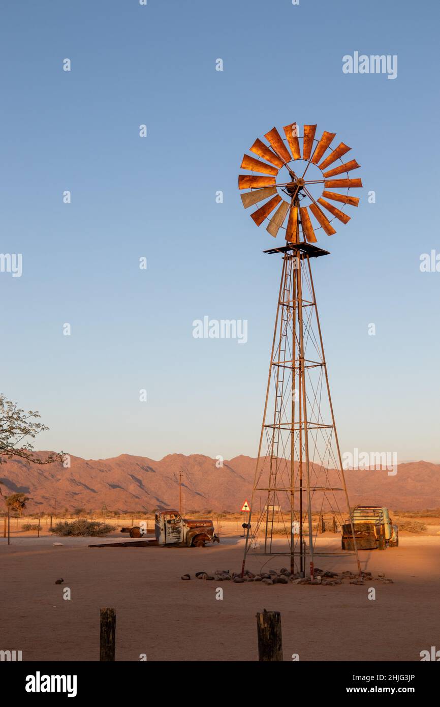 Wasserpumpe, Solitaire, Namibia Stockfoto
