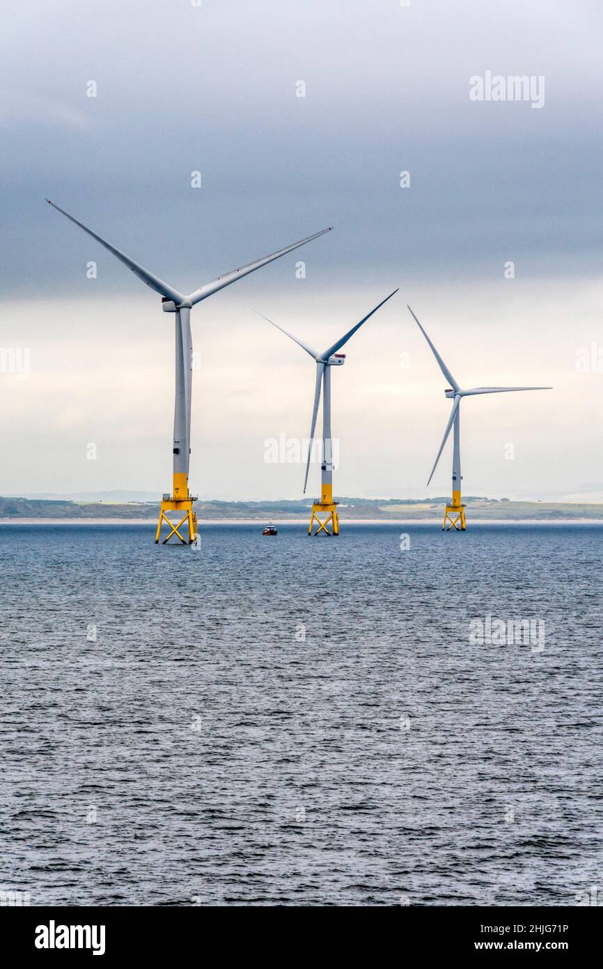 Das European Offshore Wind Deployment Center oder der Offshore-Windpark Aberdeen ist eine Test- und Demonstrationsanlage vor der schottischen Küste bei Aberdeen. Stockfoto