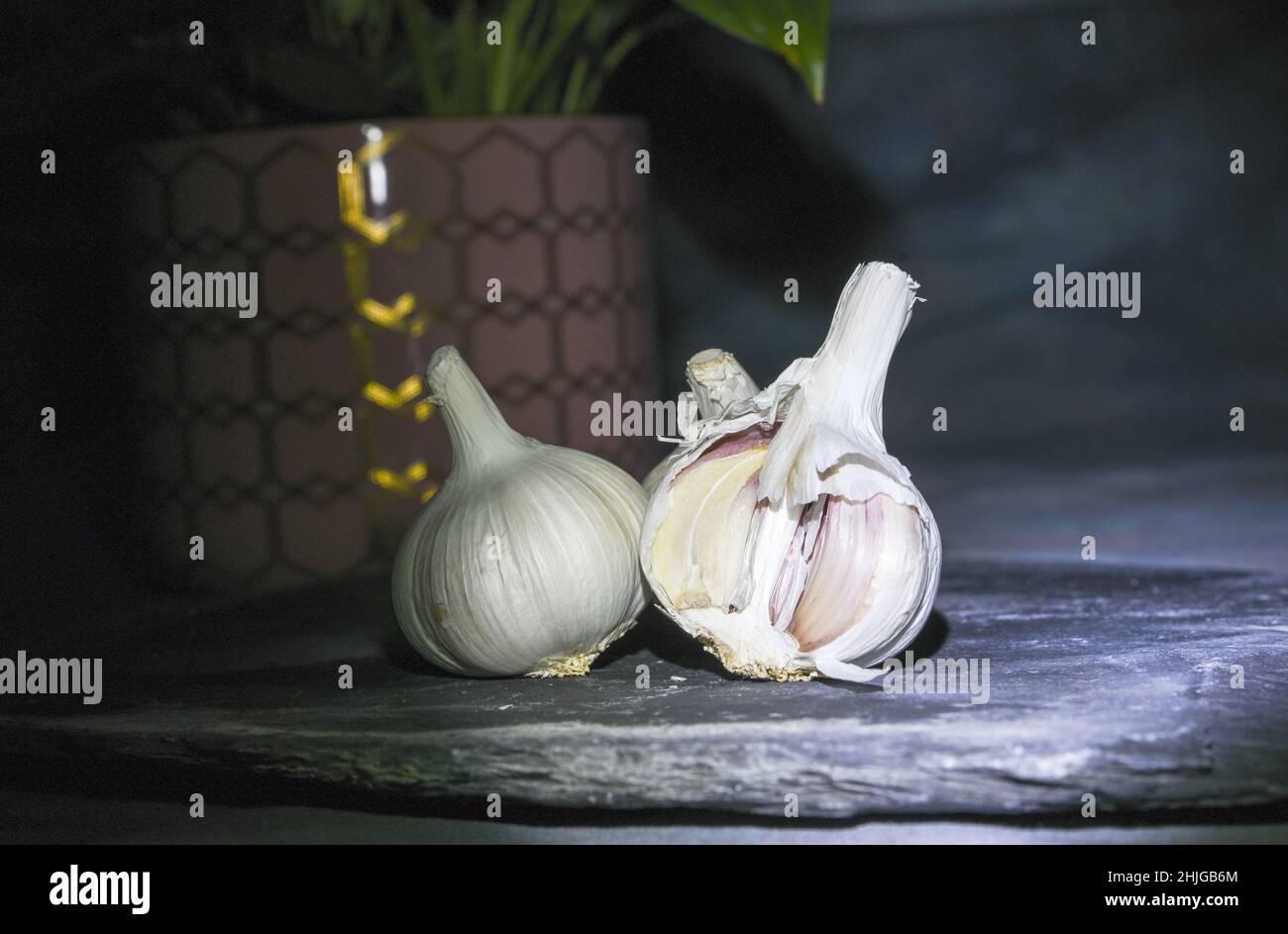 Malen mit Lichtstudie über Stillleben mit einer kleinen Stiftlampe in einer dunklen Studioumgebung Stockfoto