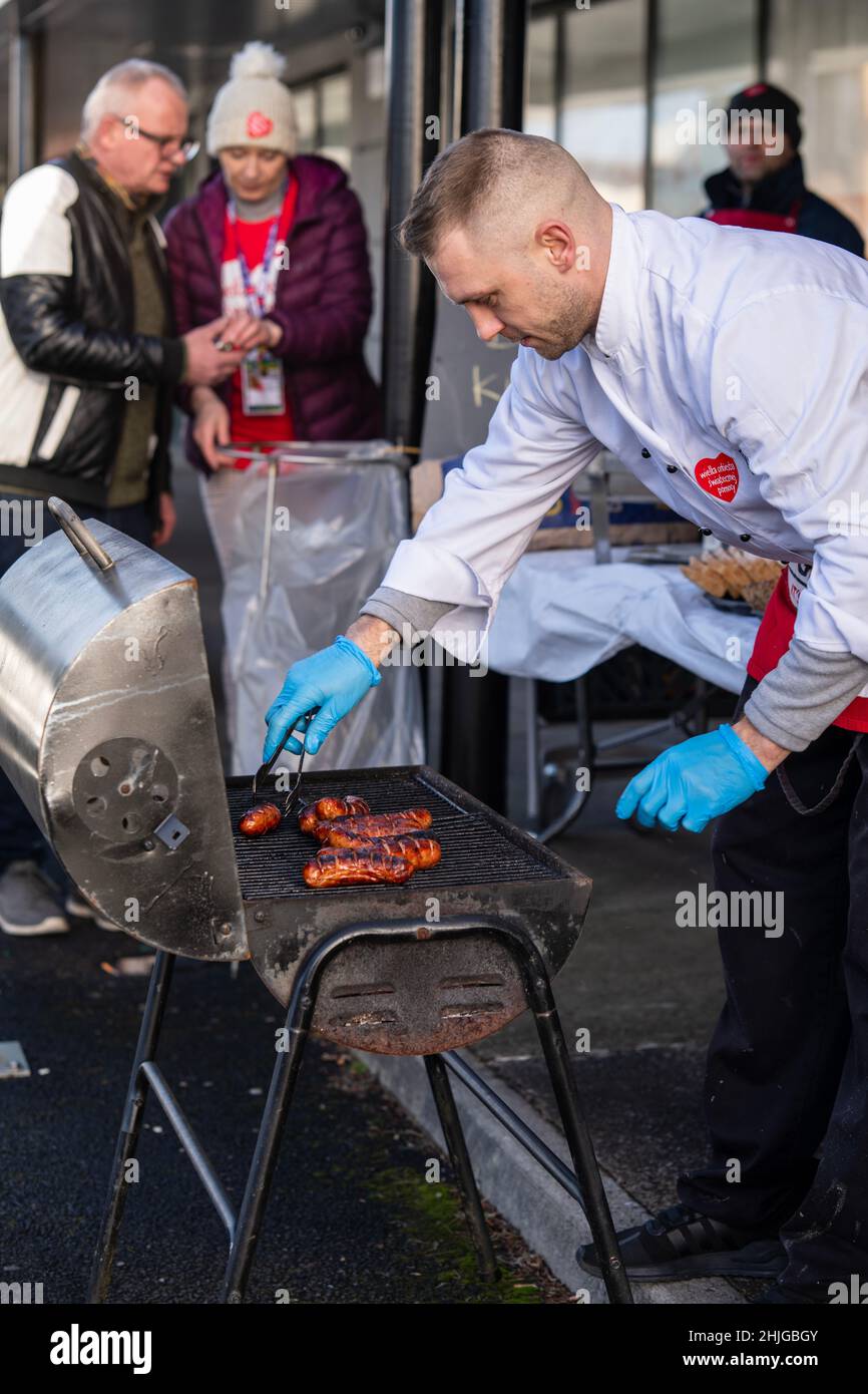 Limerick, Irland. 29. Januar 2022. Rotes Herz, ein Symbol der sozialen Nächstenliebe. Die Charity-Kampagne des Großen Orchesters der Weihnachtshilfe, 30th fina Stockfoto