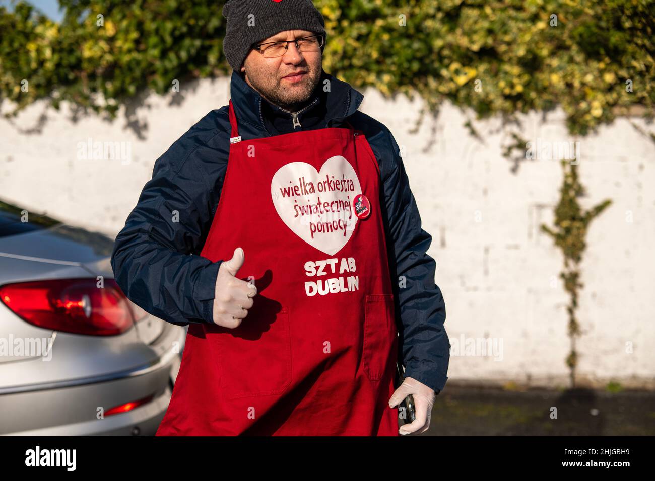 Limerick, Irland. 29. Januar 2022. Rotes Herz, ein Symbol der sozialen Nächstenliebe. Die Charity-Kampagne des Großen Orchesters der Weihnachtshilfe, 30th fina Stockfoto