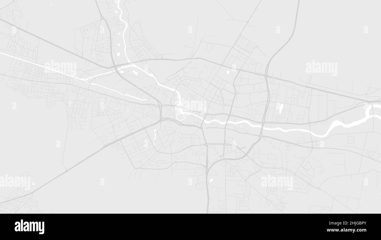 Weiß und hellgrau Bydgoszcz Stadtgebiet Vektor Hintergrundkarte, Straßen und Wasser Illustration. Widescreen-Format, Roadmap für digitales flaches Design. Stock Vektor