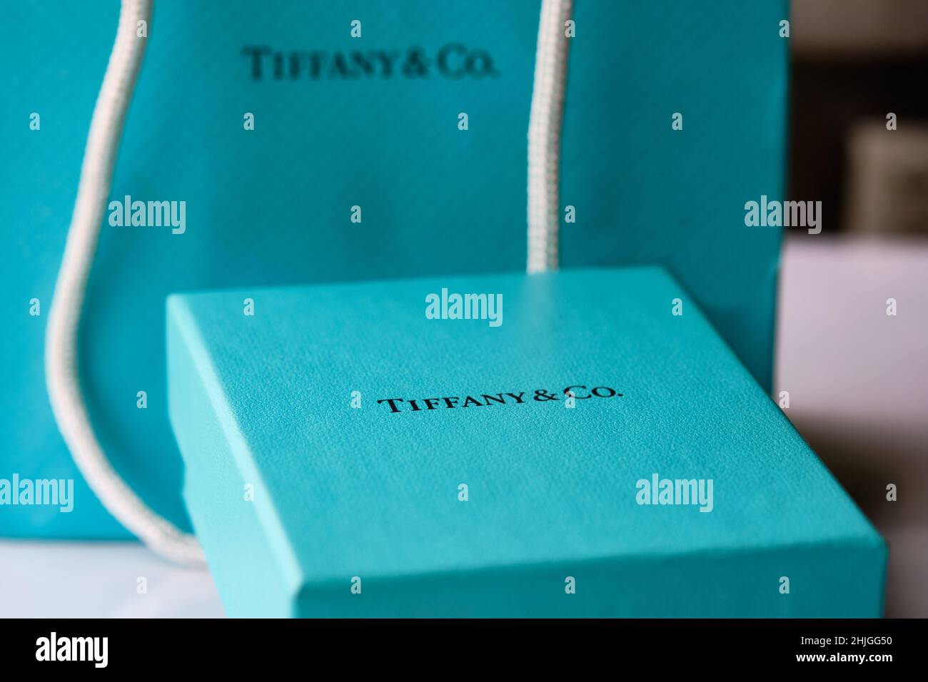 Tiffany und Co. Branded Colorway Box Stockfoto