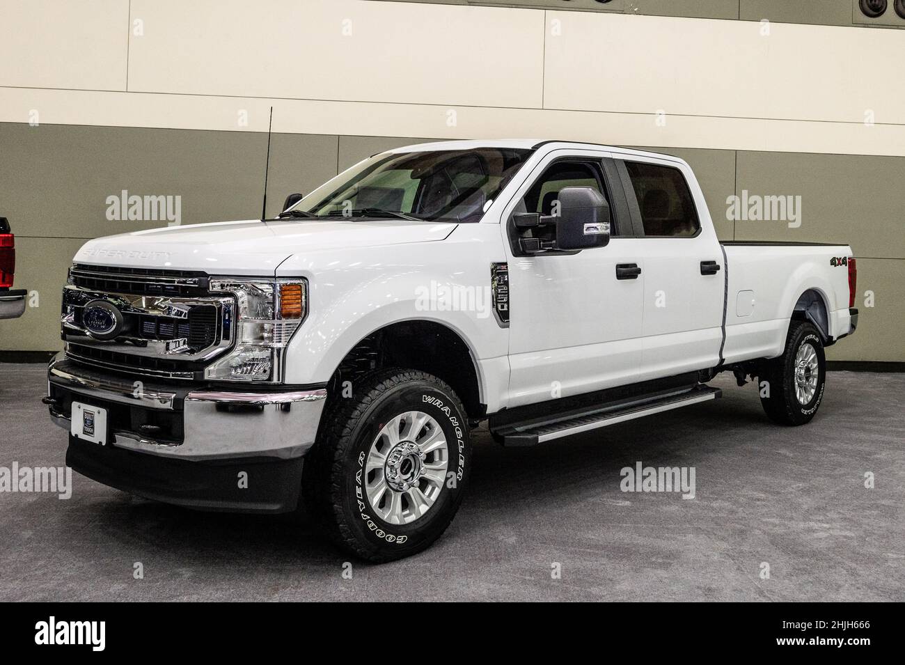 Baltimore, Usa. 28th Januar 2022. 28. Januar 2022 - Baltimore, MD, USA: Ein 2022 Ford F-250 Super Duty 4x4 Crew Cab auf der Maryland Auto Show. (Foto: Michael Brochstein/Sipa USA) Quelle: SIPA USA/Alamy Live News Stockfoto