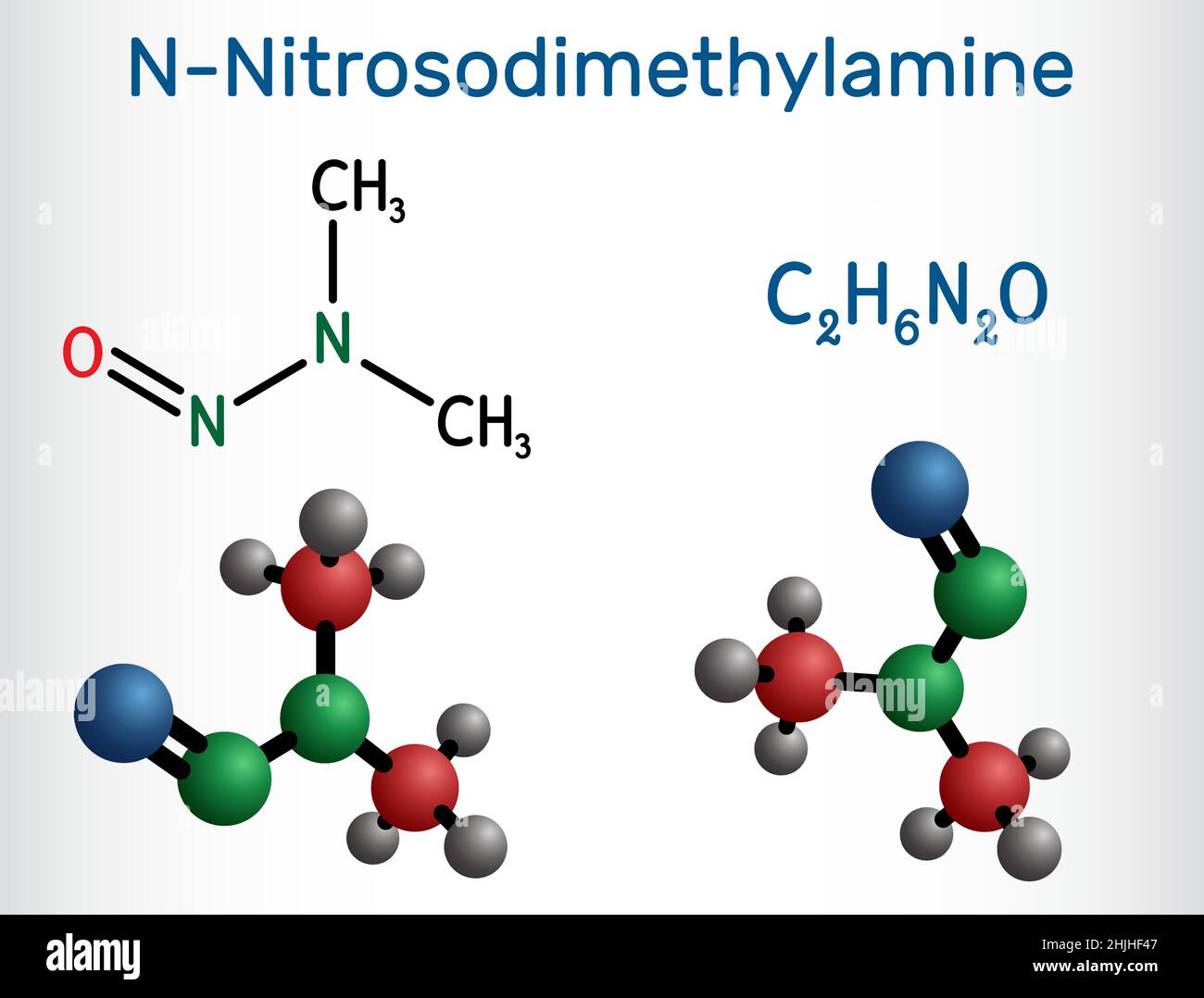 NNitrosodimethylamin, NDMA, Dimethylnitrosamin, DMNMolekül. Es ist