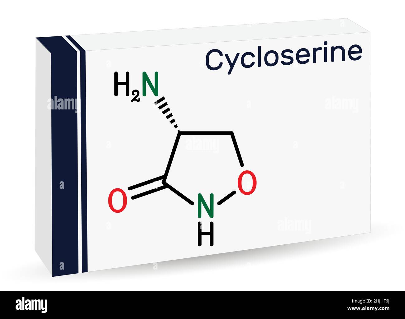 Cycloserin-Molekül. Es handelt sich um ein Breitbandantibiotikum, das bei der Behandlung von Tuberkulose und bestimmten Harnwegsinfektionen (UTI) eingesetzt wird. Skelettchemie Stock Vektor