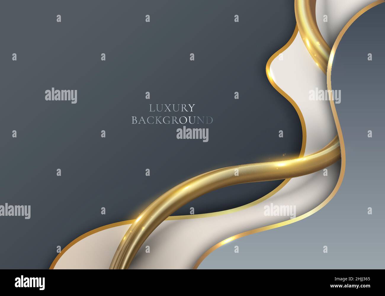 Elegante moderne Luxus-Vorlage Design weiß und grau Wellenform und 3D goldenen Glitter geschwungene Linie Licht Funken auf sauberem Hintergrund. Vektorgrafik i Stock Vektor